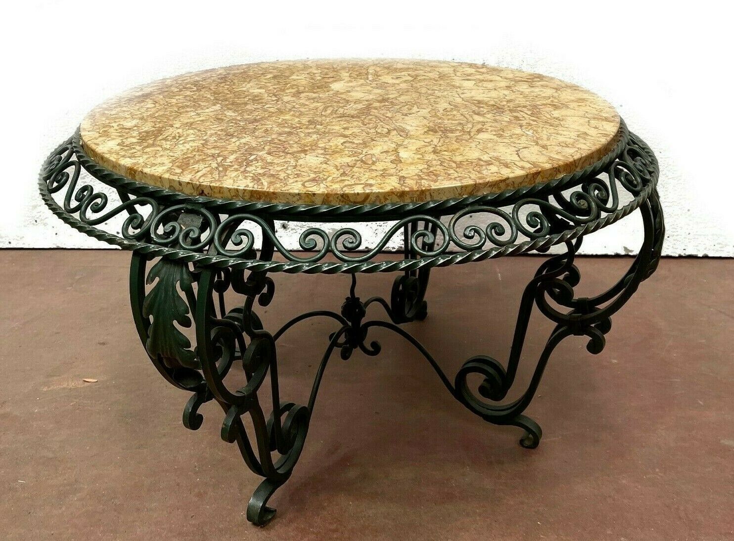 Round Table Of Living Room In Wrought Iron And Marble XX Century