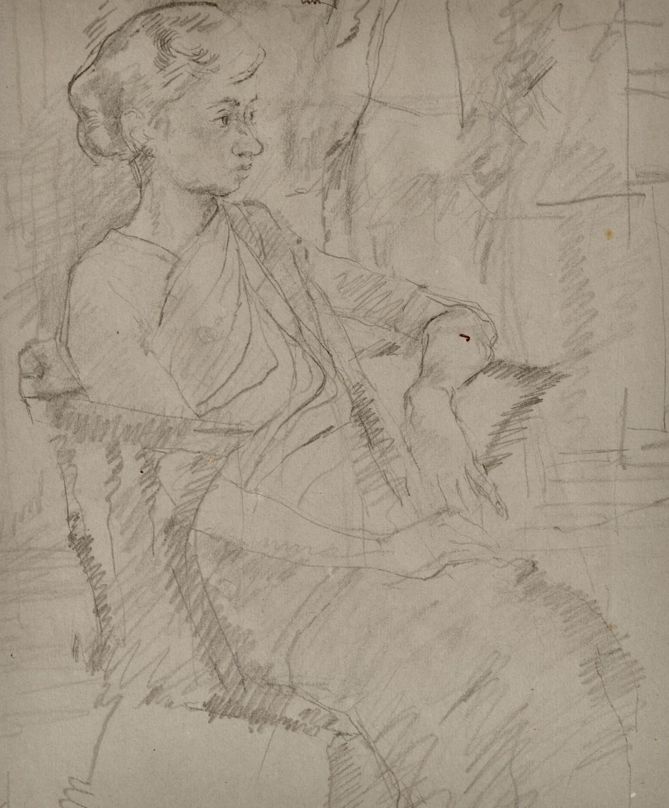 Girl Wearing A Sari   1960s Pencil Drawing By Carolyn Sergeant