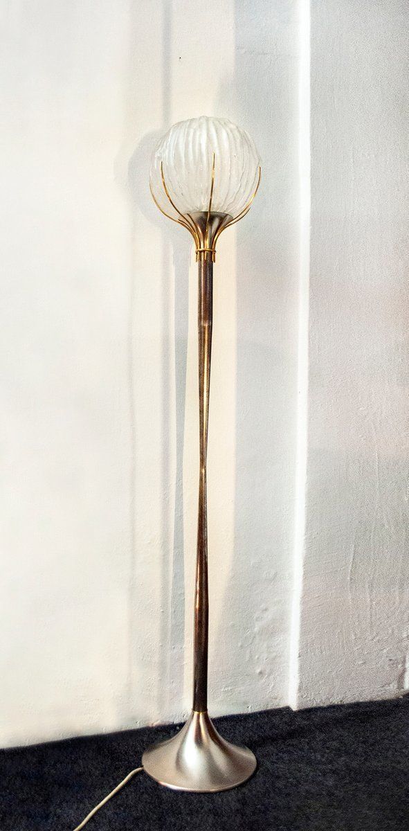 Brass And Glass Floor Lamp By Angelo Brotto For Esperia Italia, 1960s