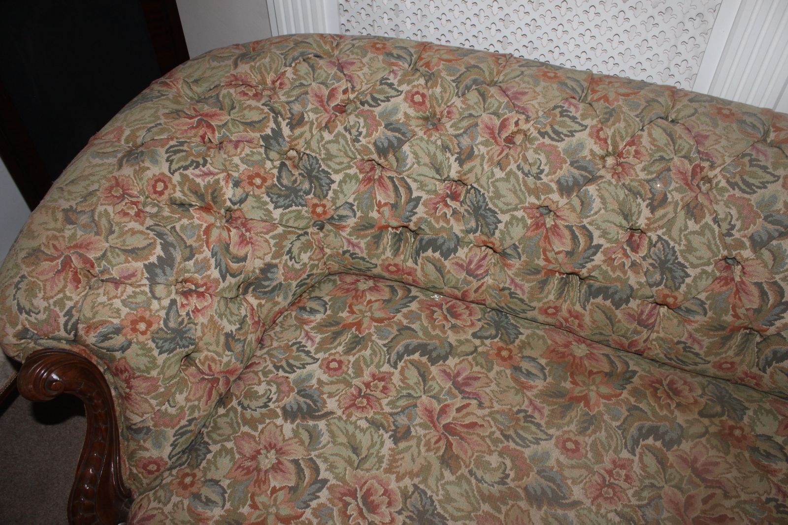 2193.75 A Wonderful And Rare Antique Victorian Original Carved Walnut Chesterfield Sofa. photo