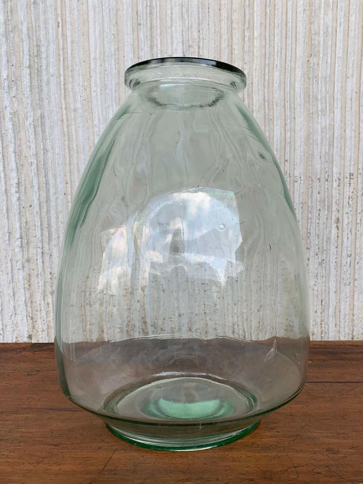 Grande bonbonne soufflée en verre transparent, France photo vintage