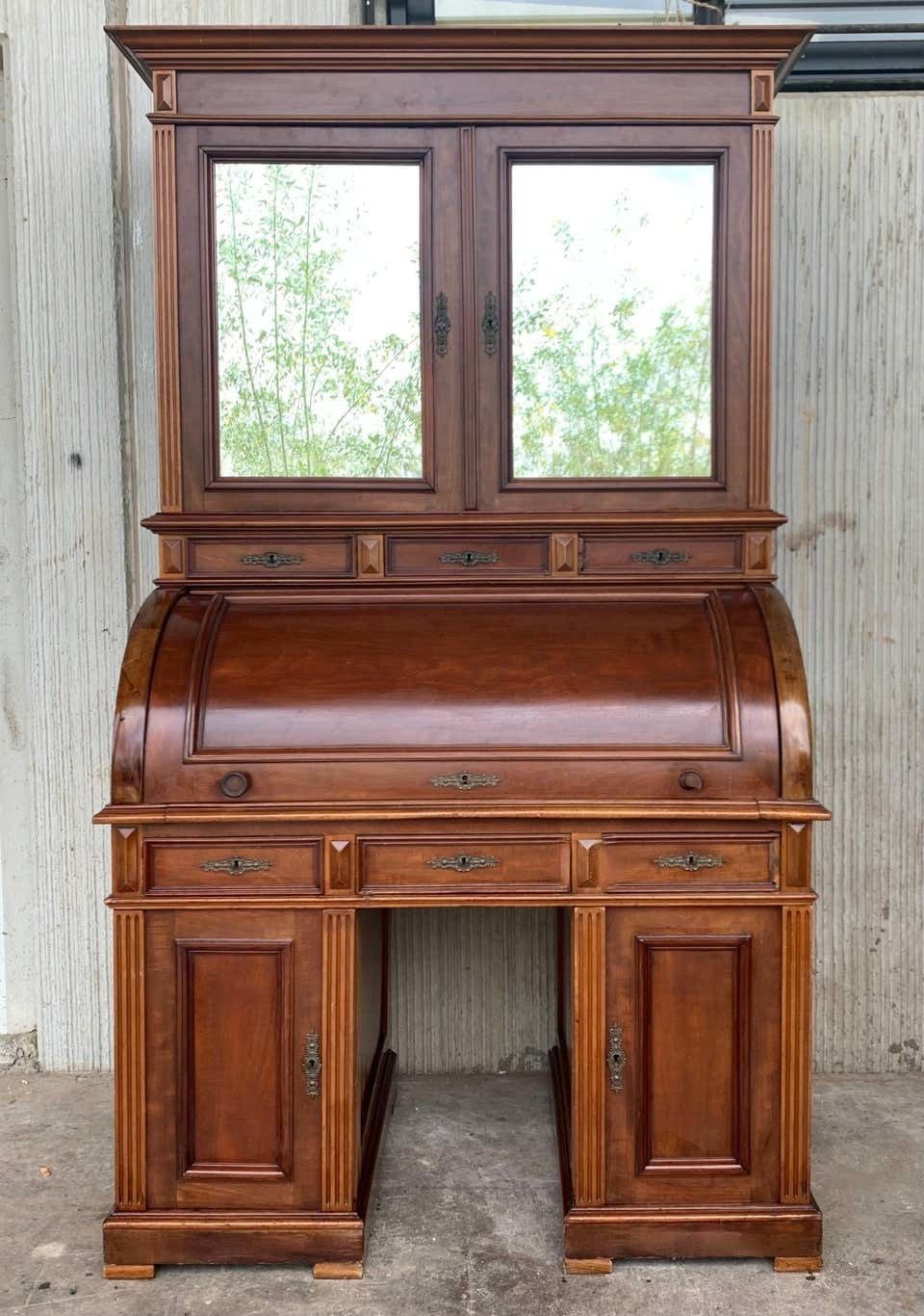 Secrétaire à cylindre Empire en acajou avec bibliothèque, XIXe siècle photo furniture