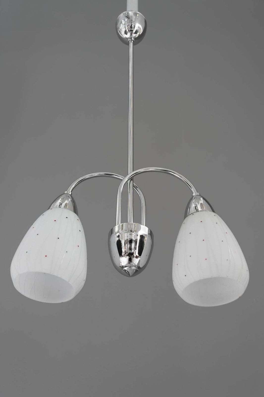 Nickel Pendant With Original Glass Shades Vienna Around 1950s photo Lighting