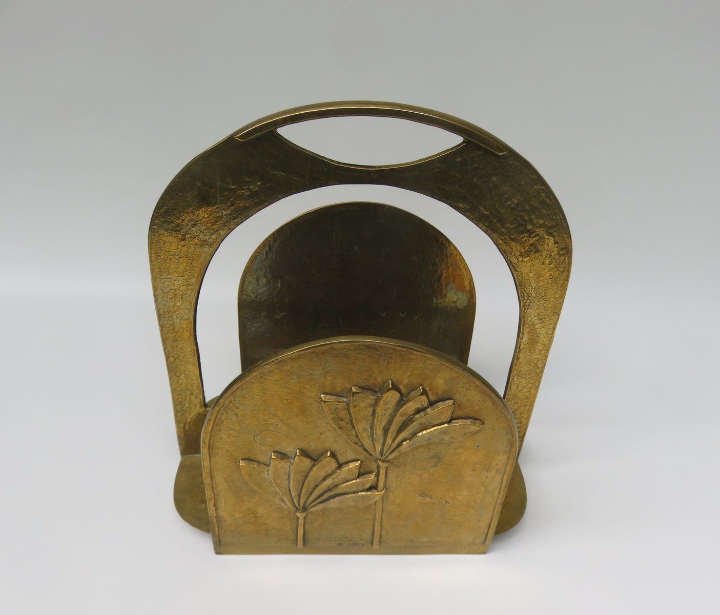 Brutalist Style Brass Magazine Rack With Floral Elements, 1970s photo Home Decor
