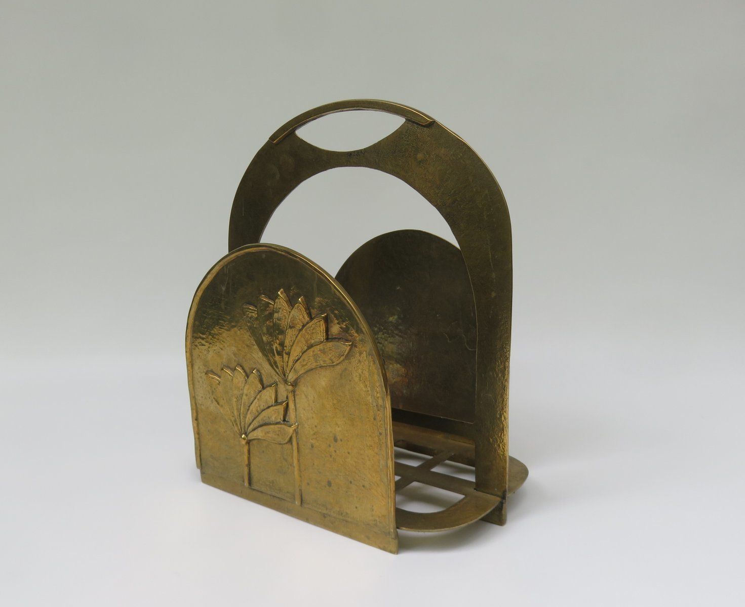 Brutalist Style Brass Magazine Rack With Floral Elements, 1970s photo buy