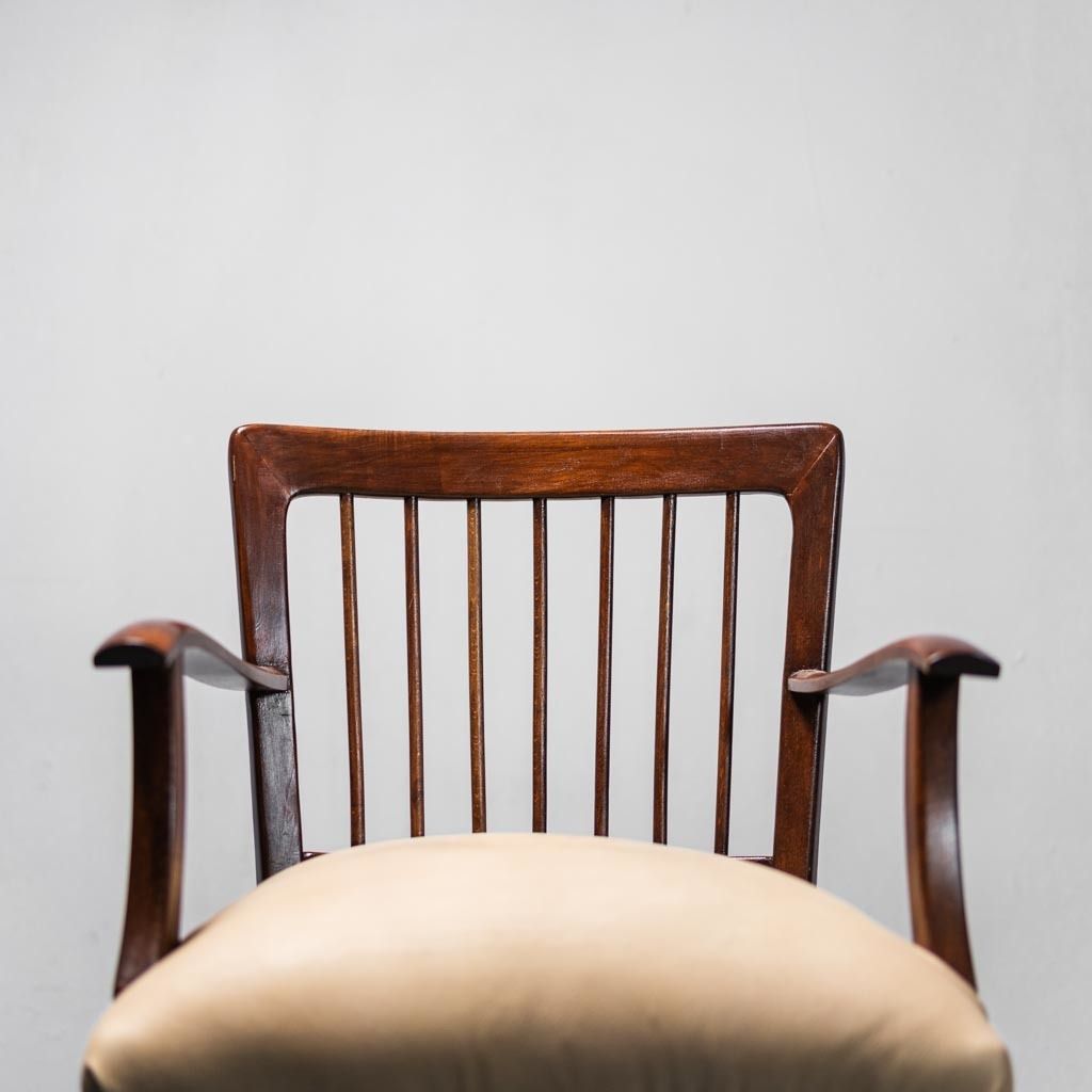 Set Of 3 Office Chairs Wood Leather 1950s Vintage Modern photo vinterior