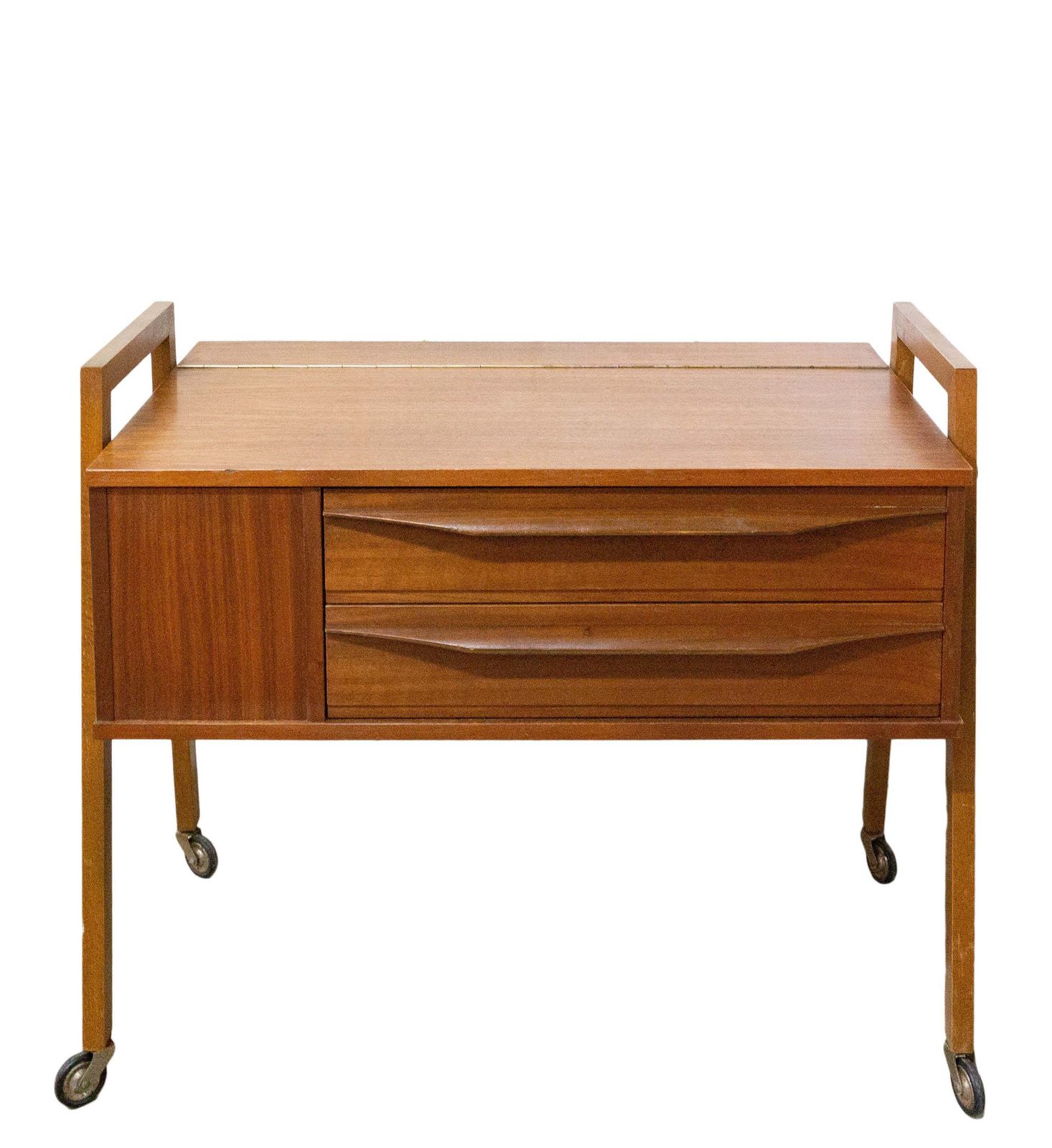 Table d'appoint scandinave en teck sur roulettes, mid-century photo furniture
