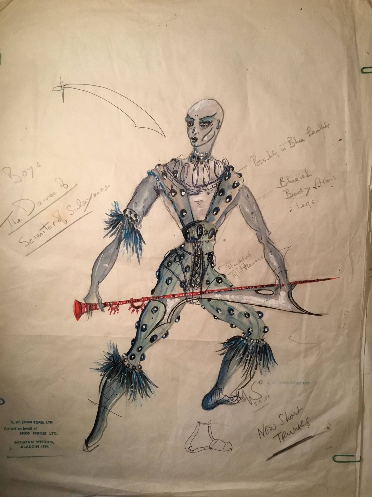 Fabulous Pair Of Original Theatre/Ballet Costume Designs By Robert St John Roper “Aladdin “ At The London Palladium 1956 photo for sale