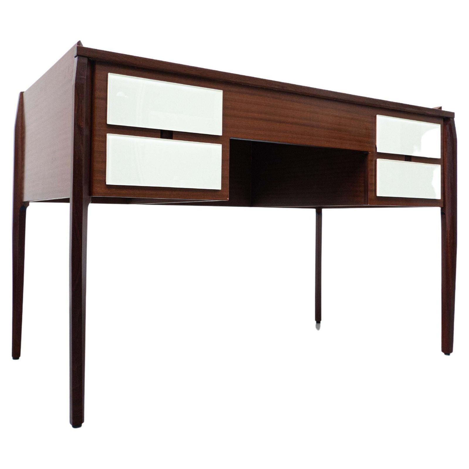Mid Century Modern Italian Desk, Wood And Glass, 1950s