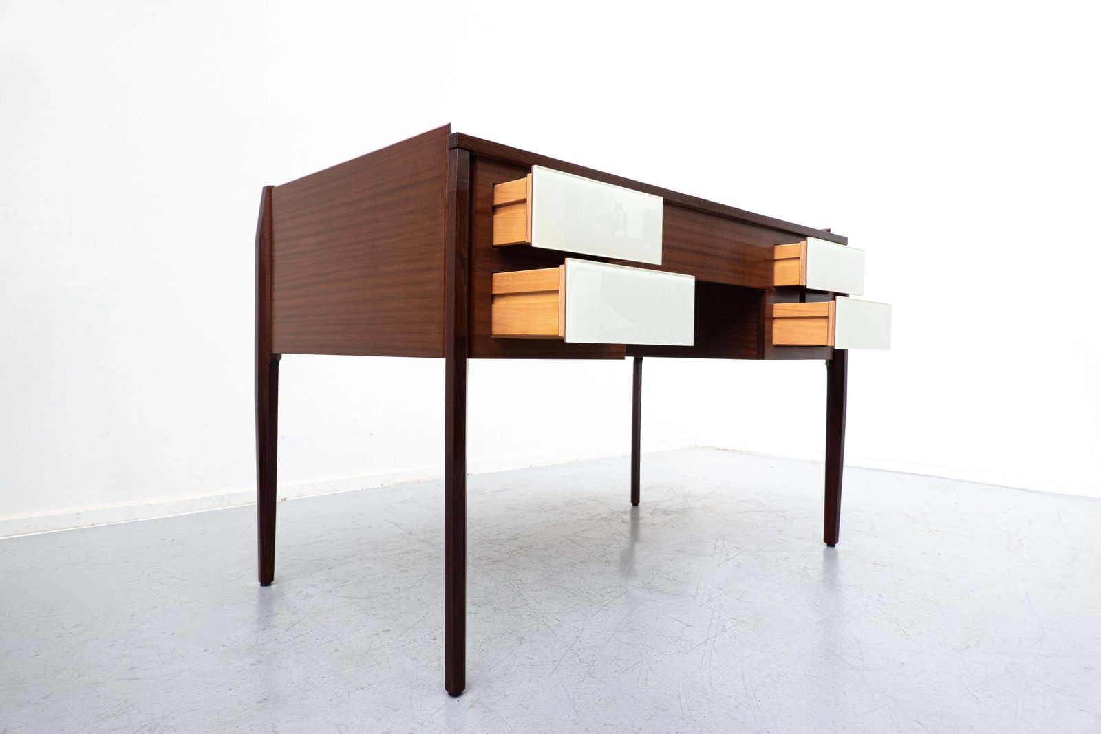 photo furniture Mid Century Modern Italian Desk, Wood And Glass, 1950s