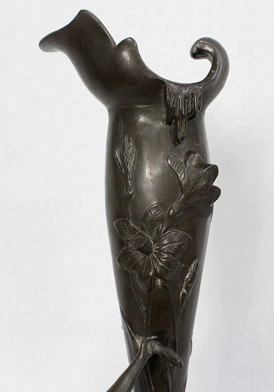 Top Pewter Vase, Young Woman Picking A Water Lily, Signed P. Jean, Art Nouveau, Early 20th Century photo Home Decor