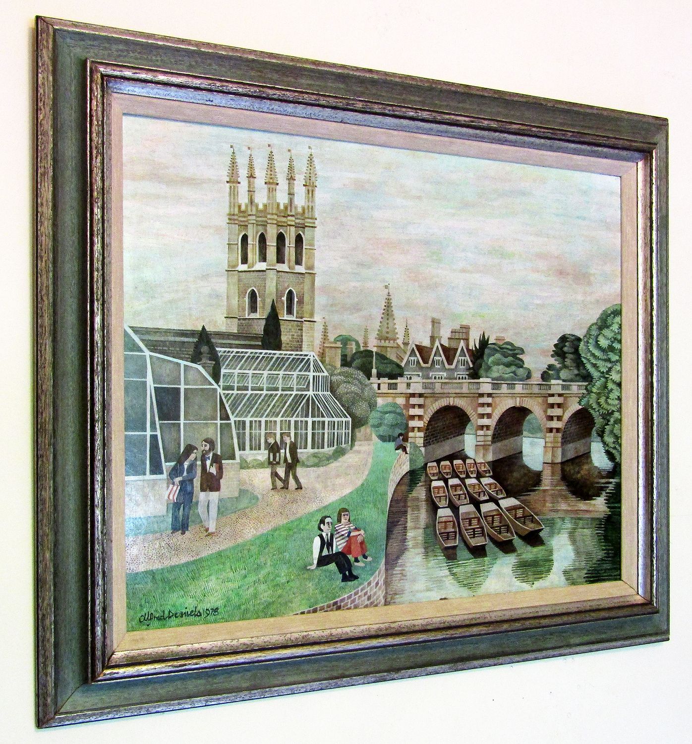 Large 1978 Acrylic On Board "Magdalen College, Oxford" By Alfred Daniels Rba photo for sale