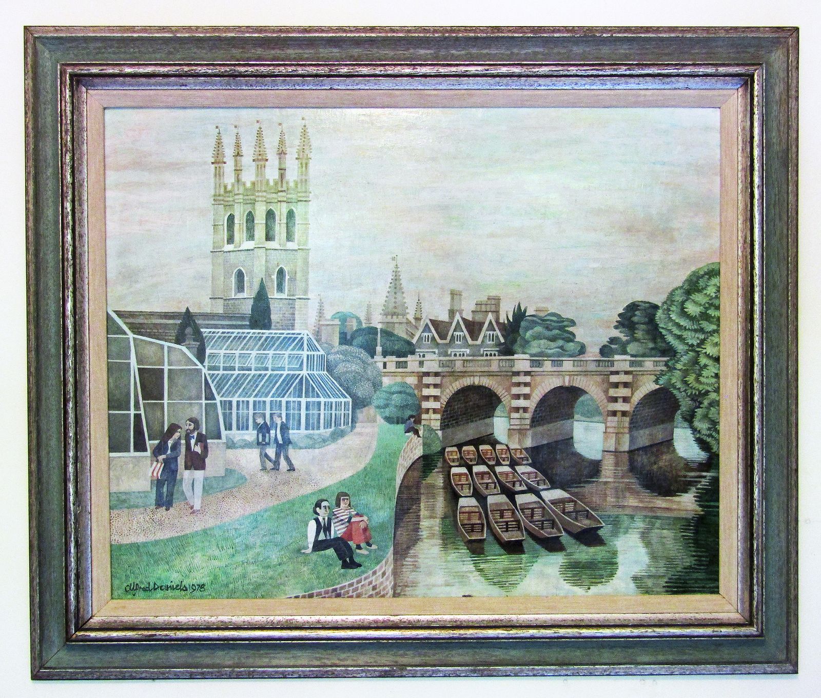 Large 1978 Acrylic On Board "Magdalen College, Oxford" By Alfred Daniels Rba