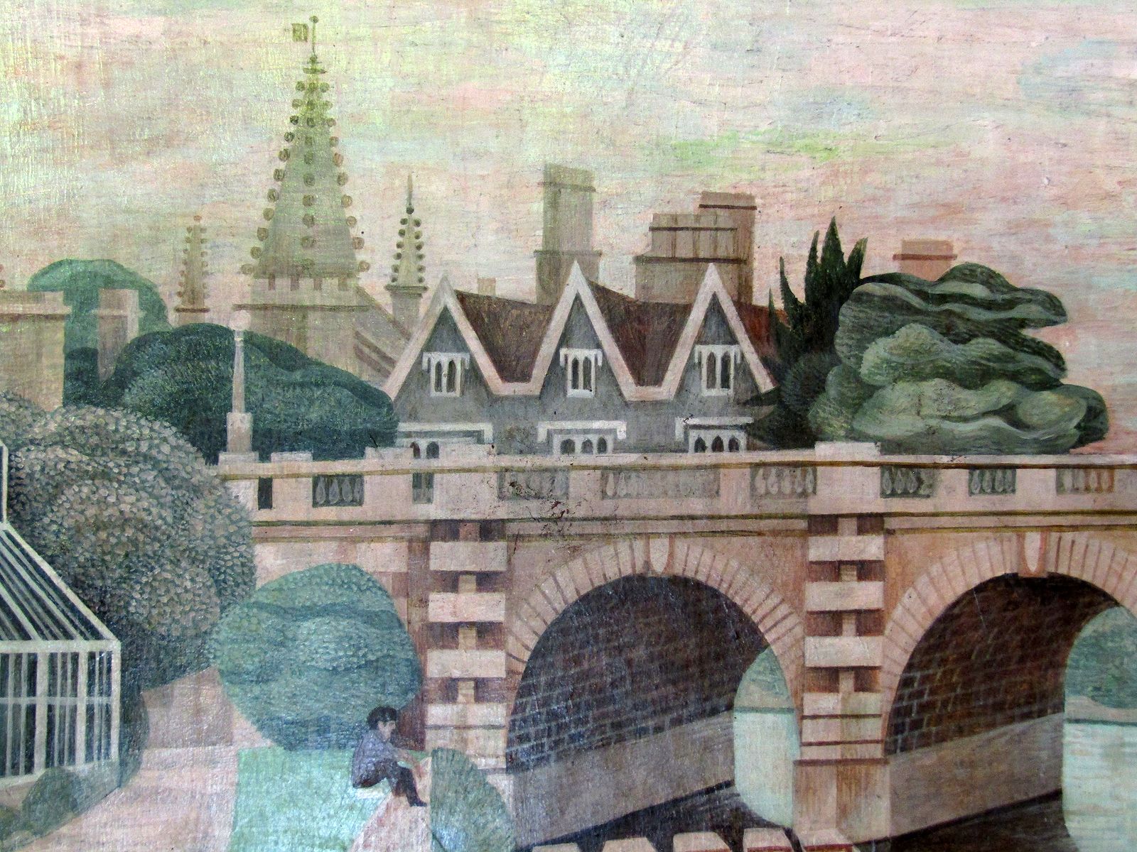 Large 1978 Acrylic On Board "Magdalen College, Oxford" By Alfred Daniels Rba photo vinterior