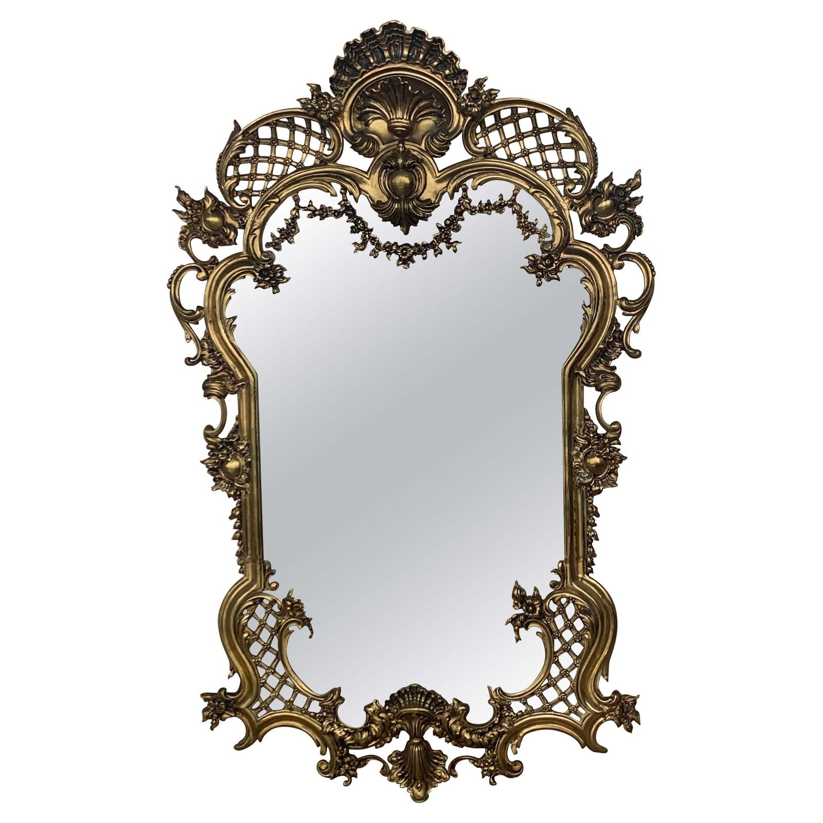 Miroir en bronze handmade avec reliefs, style baroque français, XIXe siècle