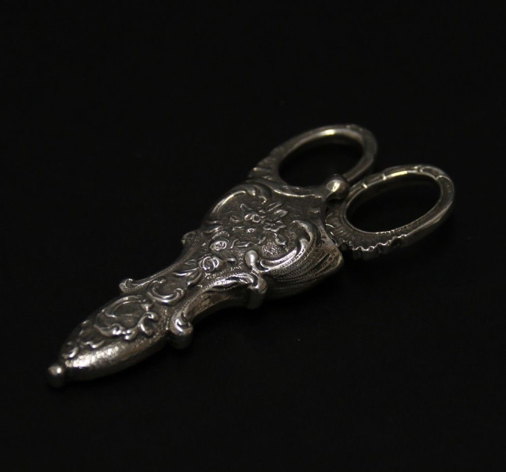 Antique Mid 19th C Silver Scissors And Sheath photo for sale