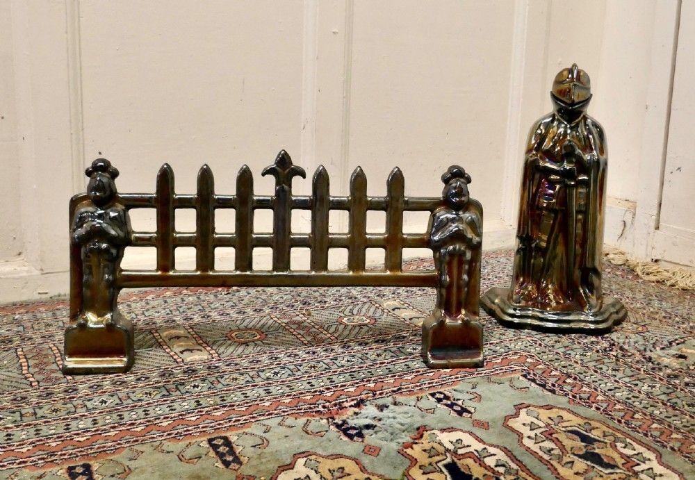 1930's Enamelled Knight Fireside Companion Set And Matching Fender