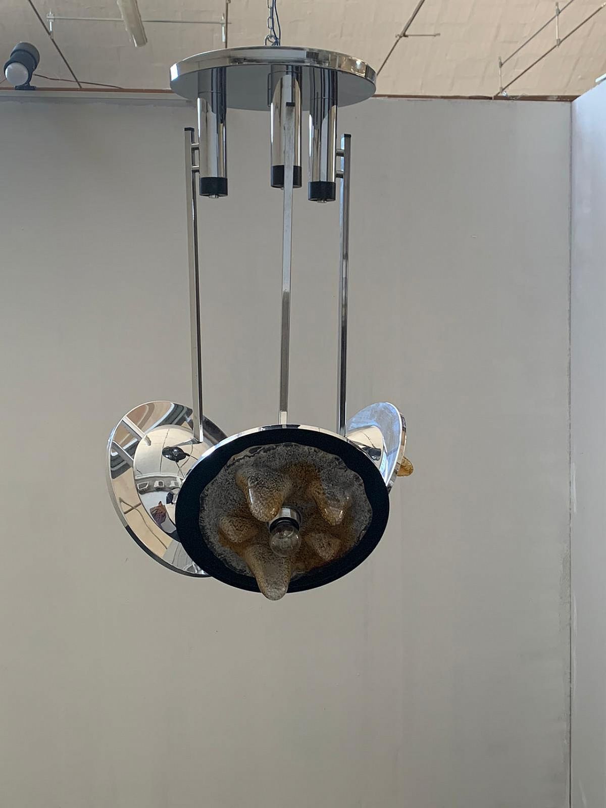 Stained Glass And Steel Chandelier By Carlo Nason For Mazzega, 60s photo furniture