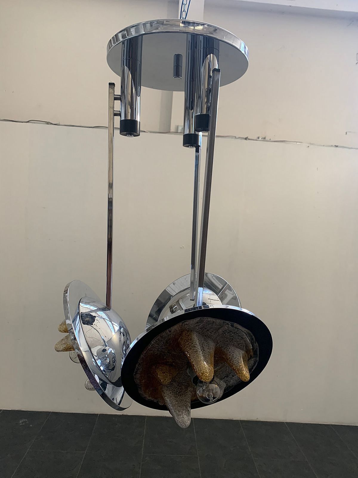 Stained Glass And Steel Chandelier By Carlo Nason For Mazzega, 60s photo for sale