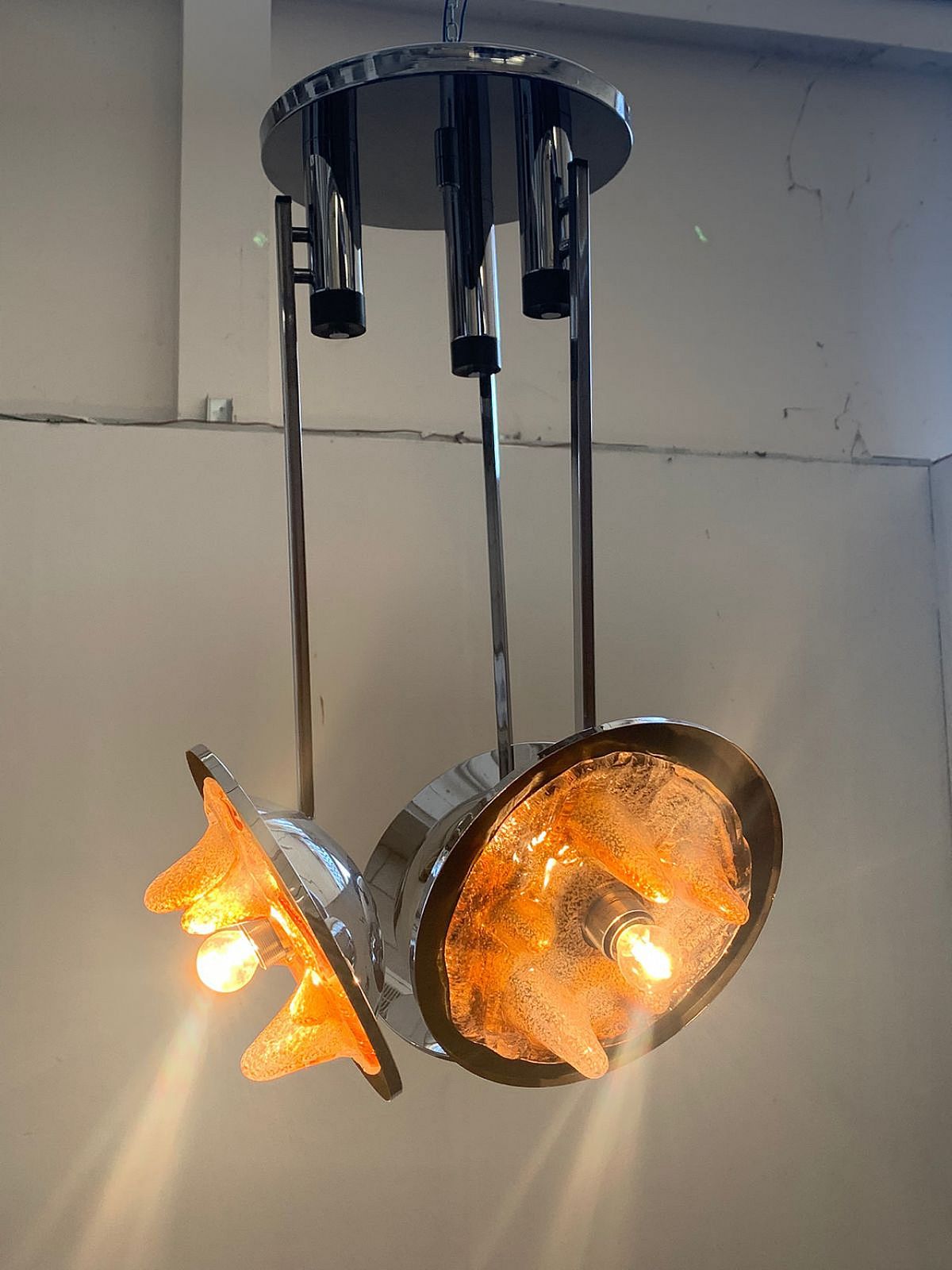 Stained Glass And Steel Chandelier By Carlo Nason For Mazzega, 60s photo Lighting