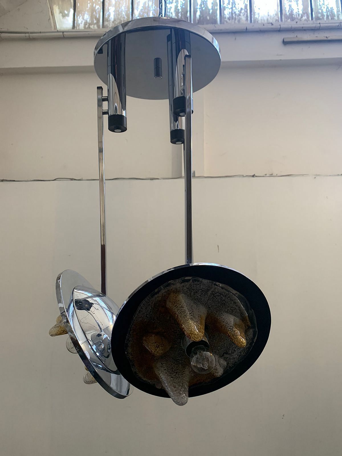 Stained Glass And Steel Chandelier By Carlo Nason For Mazzega, 60s photo buy