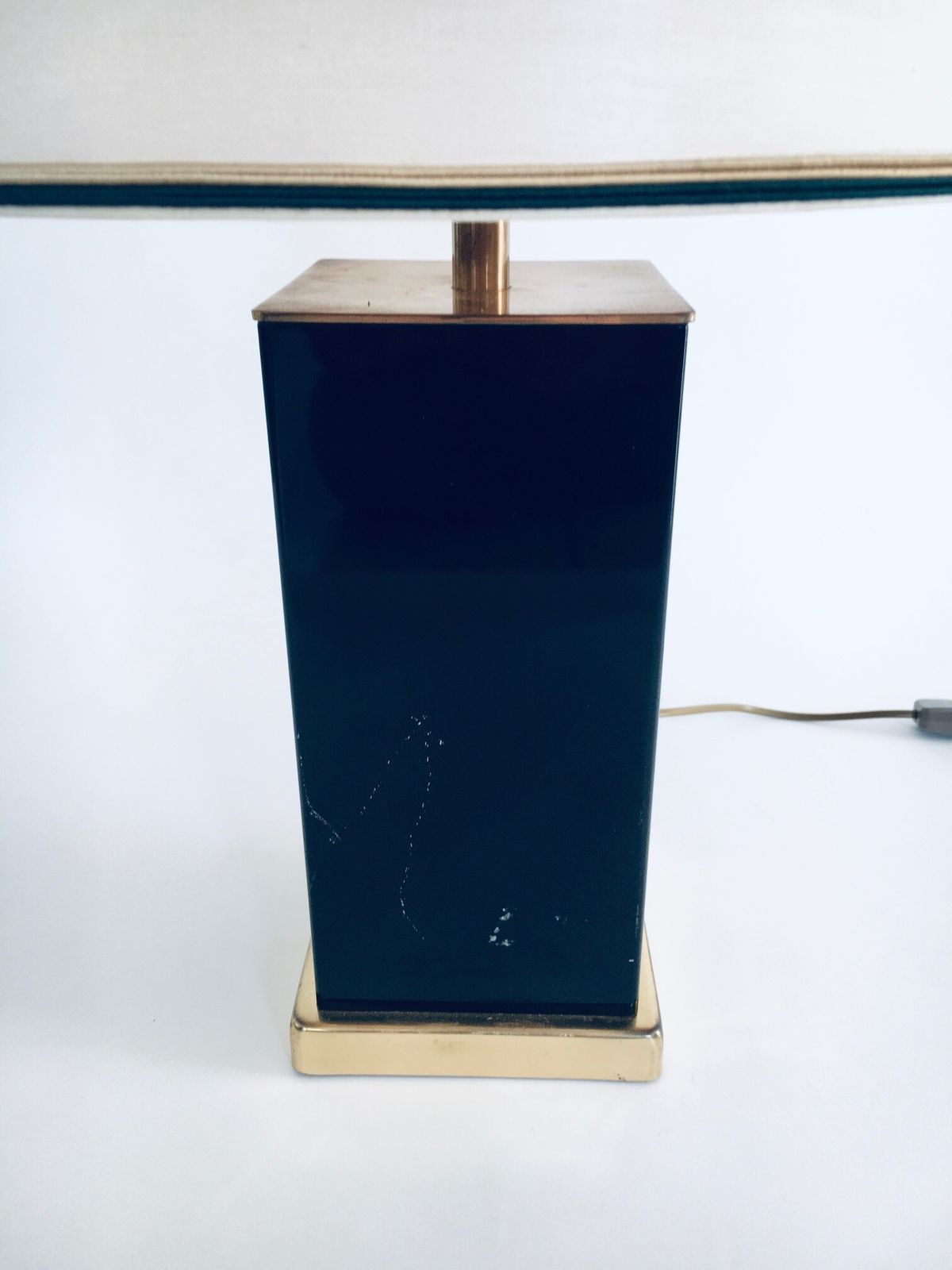 photo for sale 1970's Hollywood Regency Style Black & Gold Square Table Lamp