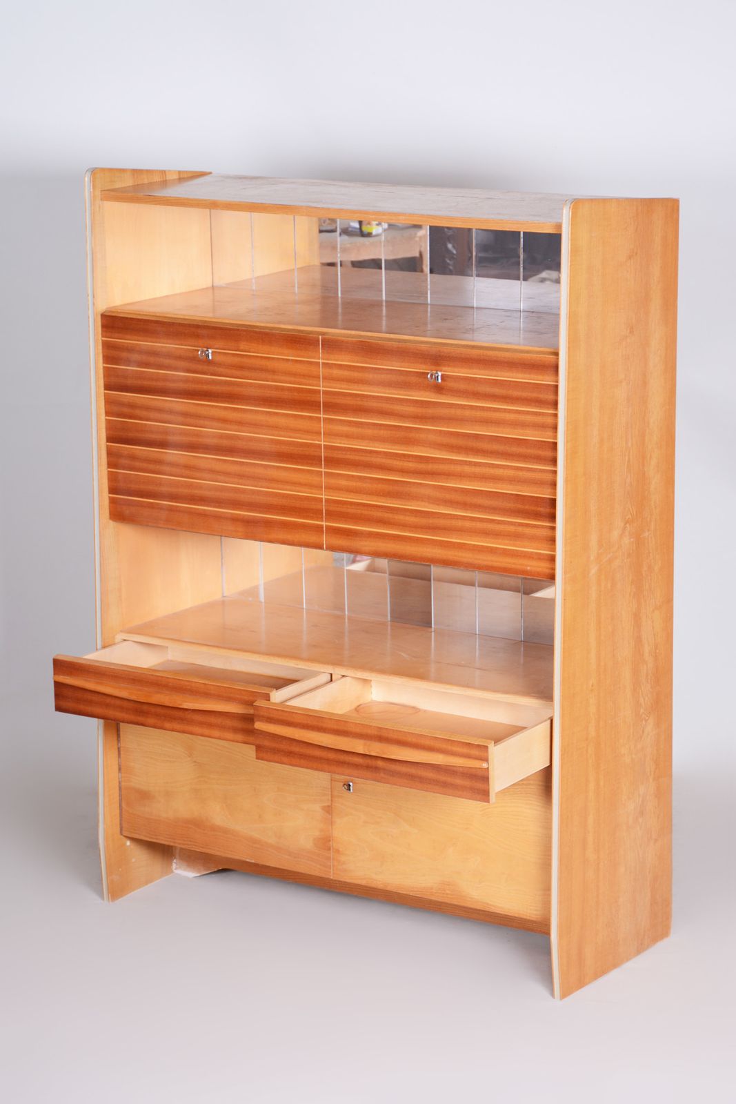 Czech Oak Mid Century Sideboard, 1950s, Well Preserved, Ash And Mahogany photo furniture