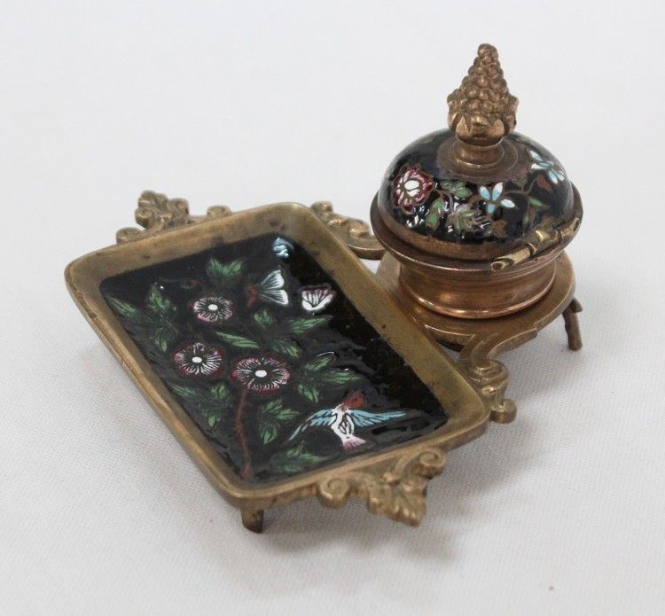 Small Inkwell In Bronze And Enamels, Napoleon III Period   19th Century photo 556.2