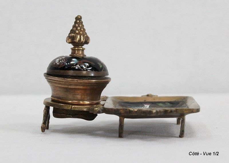 556.2 Small Inkwell In Bronze And Enamels, Napoleon III Period   19th Century photo
