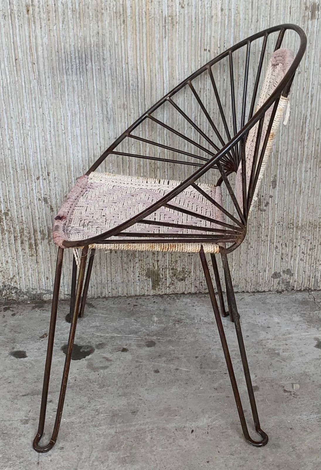 Garden Furniture Pair Mid Century Hoop Chairs With Caned Seat And Back photo
