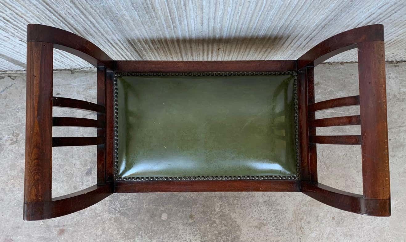 Set Of Four Art Deco Stools In Walnut With Arms And Seat Leather photo vinterior