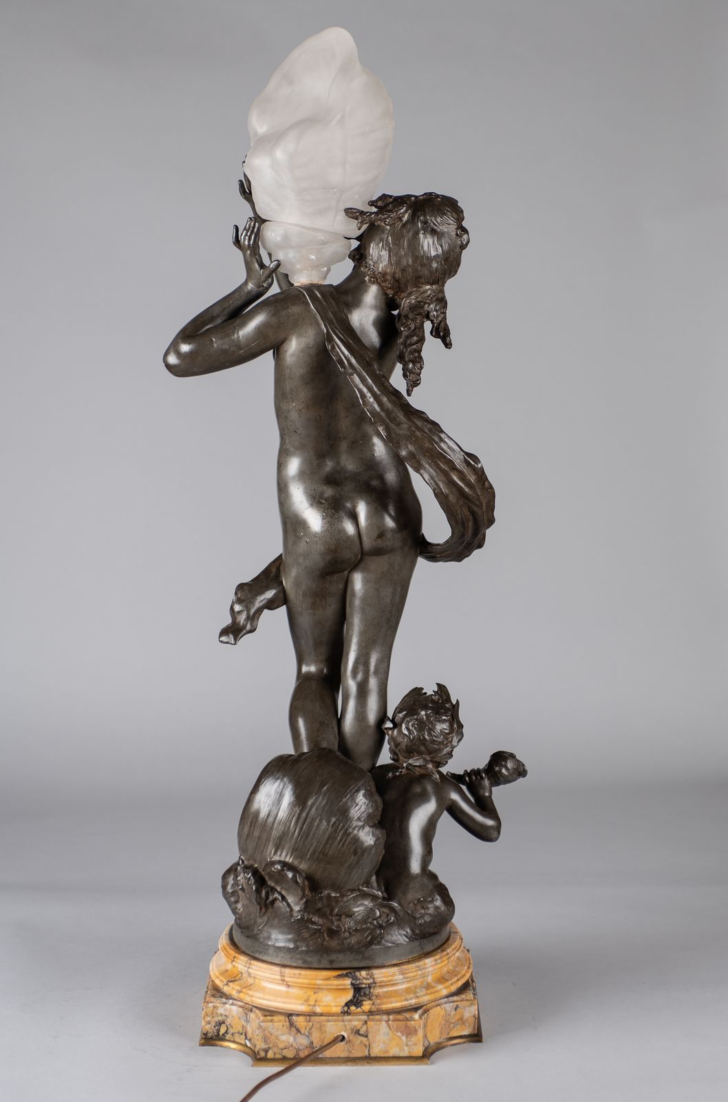 A Stunning 19th Century French Silvered Spelter Figural Lamp Sculpture Signed Auguste Moreau photo vinterior