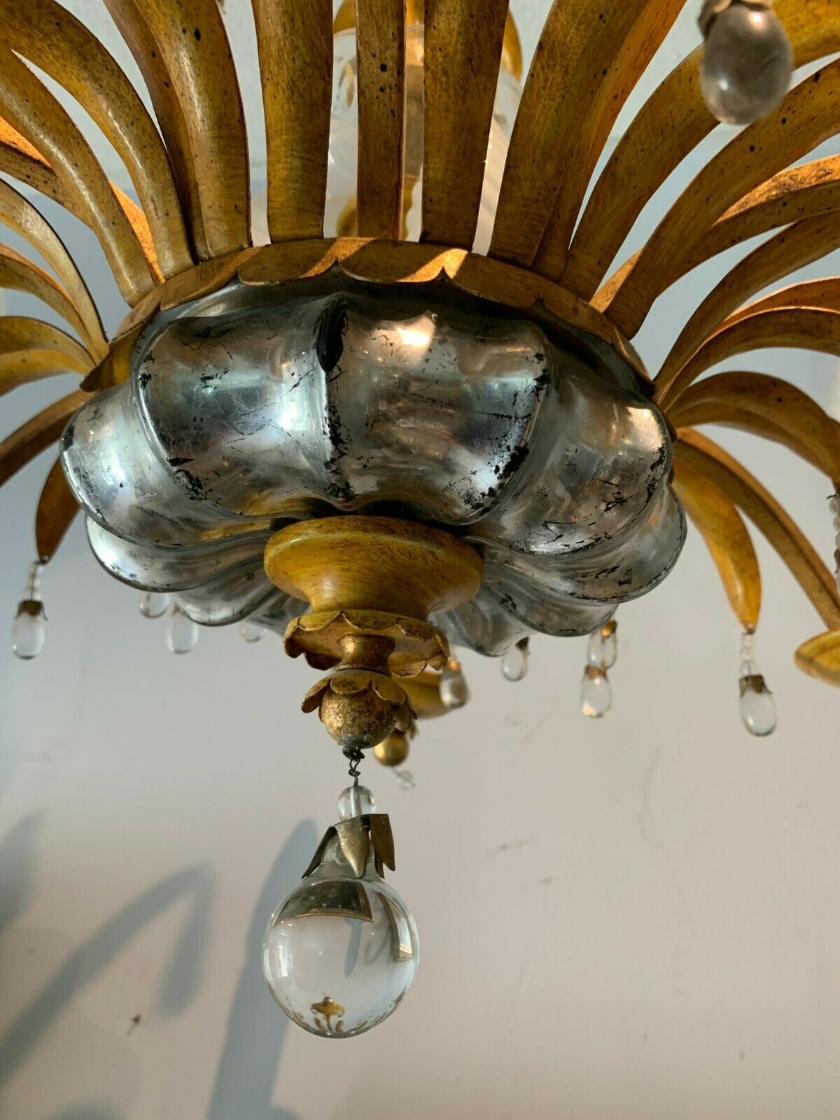 Chandelier In Glass And Patinated Sheet Six Sconces XX Century photo vinterior
