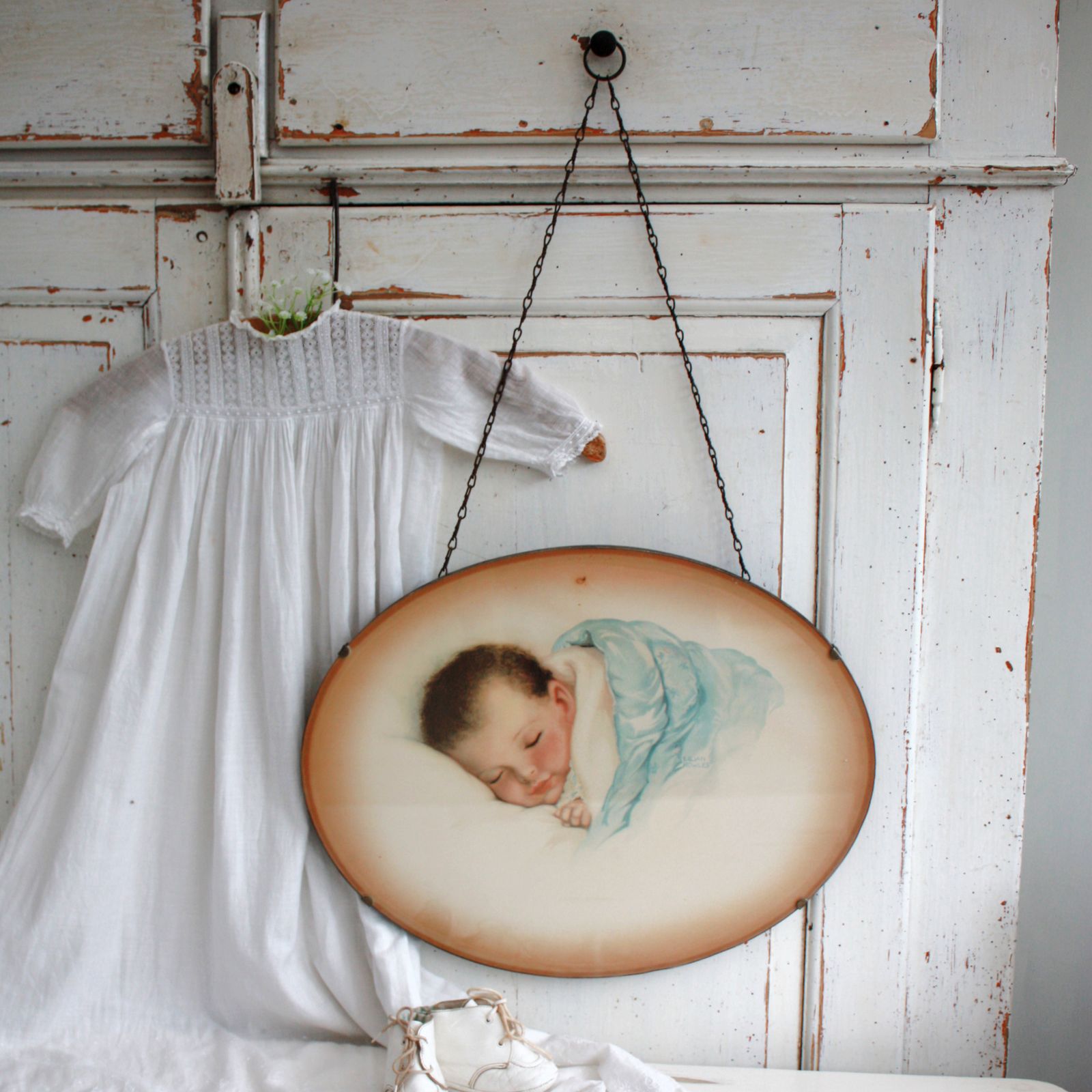 Large Glazed Oval 1930's Baby Print By Lilian Rowles photo buy