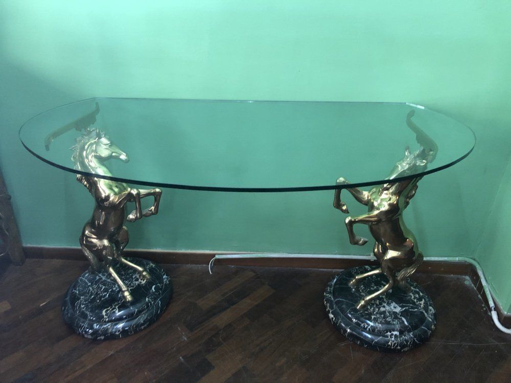 Hollywood Regency Console In Brass, Glass And Marble photo buy