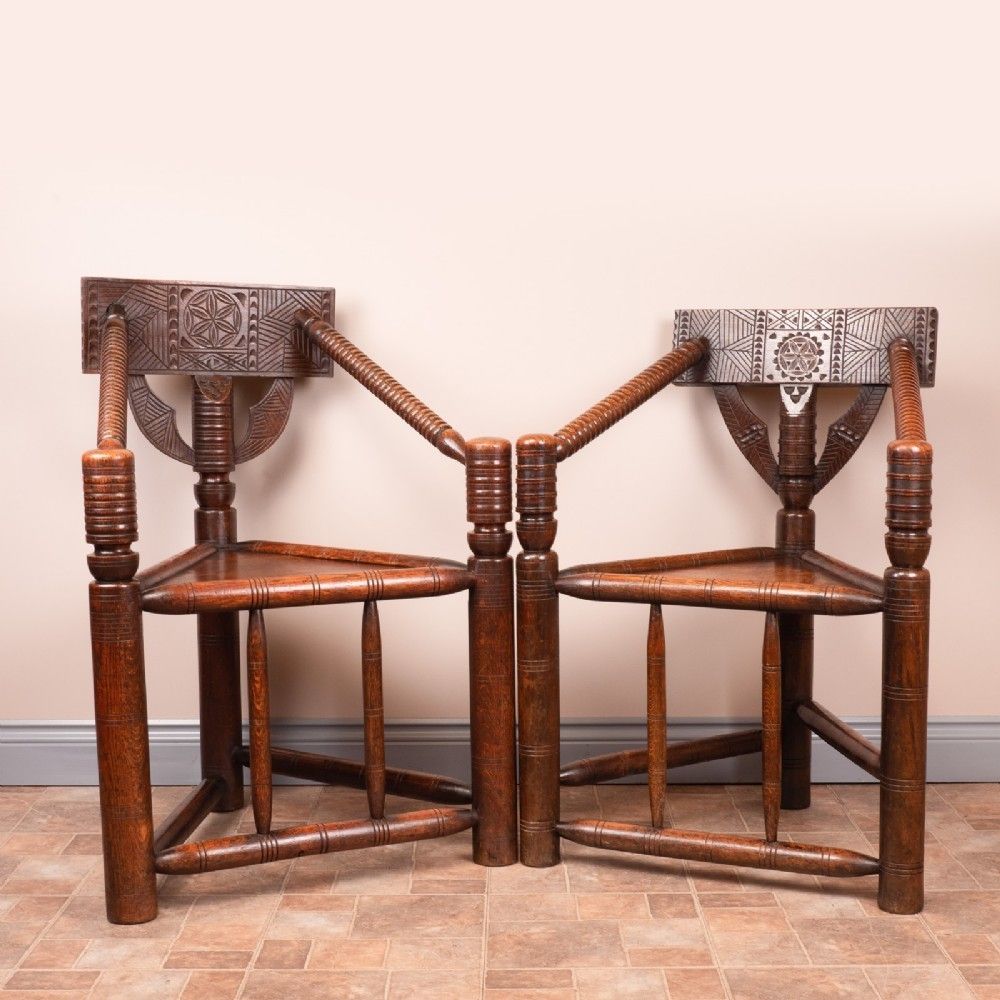 Ladies & Gents Pair Of 19thc 'Old Saxon' Turned Oak Chairs photo furniture