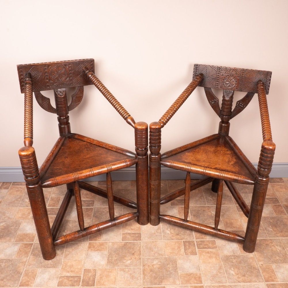 Ladies & Gents Pair Of 19thc 'Old Saxon' Turned Oak Chairs photo for sale