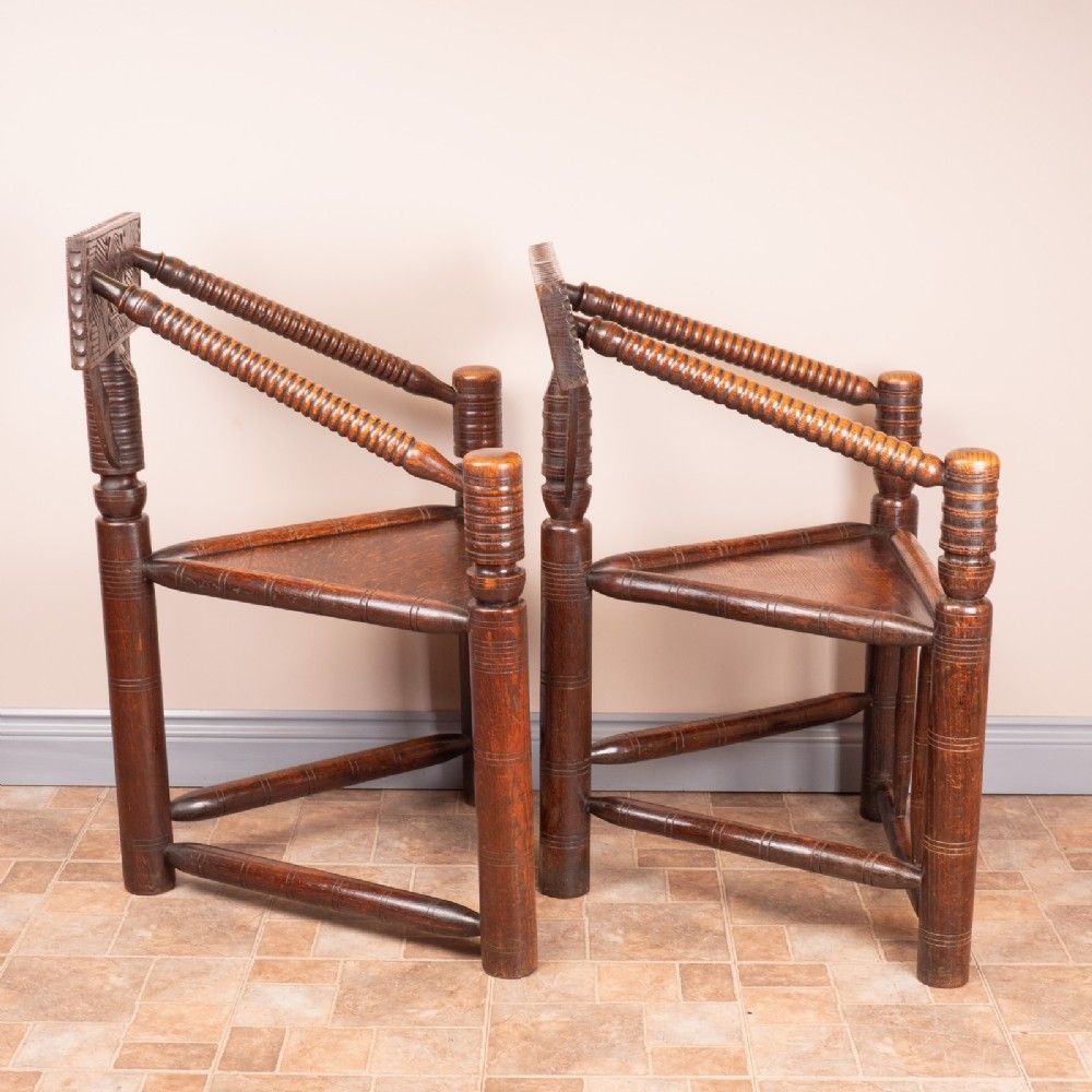 Ladies & Gents Pair Of 19thc 'Old Saxon' Turned Oak Chairs photo vintage