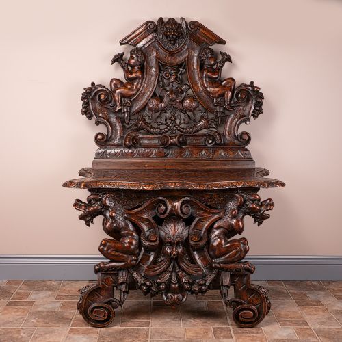 Italian Renaissance Revival Walnut Hall Bench photo furniture