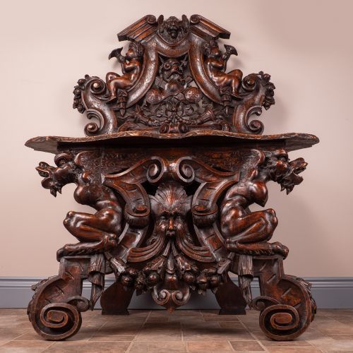 Italian Renaissance Revival Walnut Hall Bench photo vinterior
