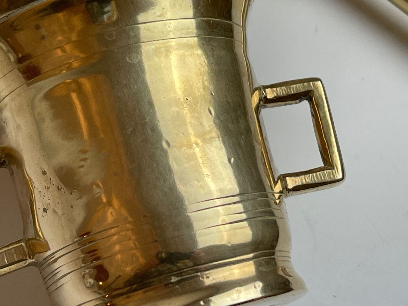 Antique Brass Mortar With Pistil, Stamped, 10 Centimeters High With 19.80 Cm Pistil photo vintage