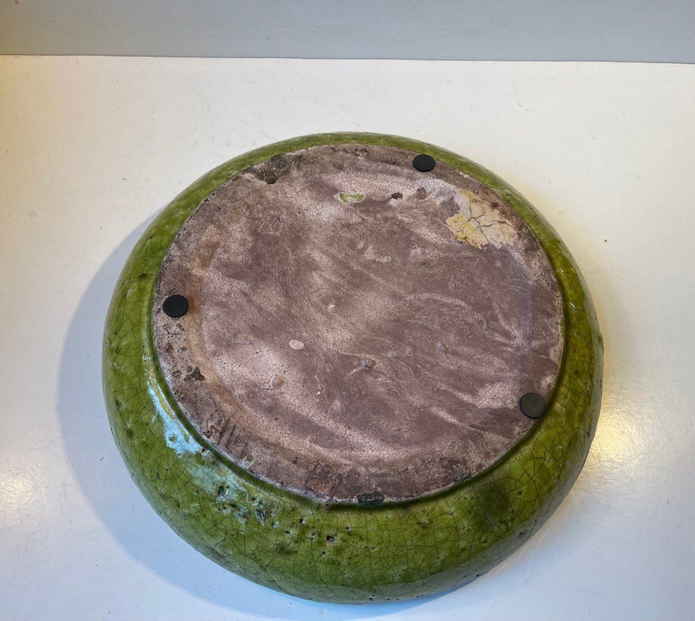 photo vinterior Large Green Stoneware Centerpiece In Raku Crackle Glaze