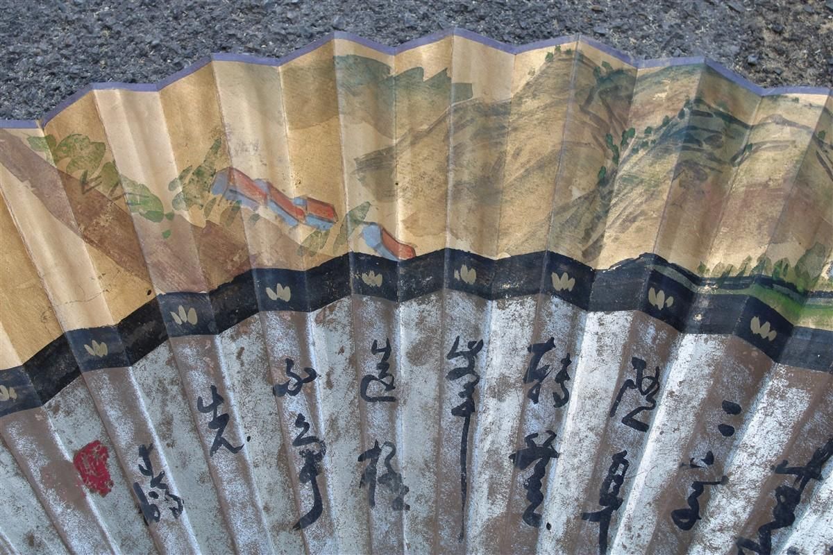Decorative Mid Century Chinese Fan In Paper Decorated Painted Wooden Structure. photo 944.0