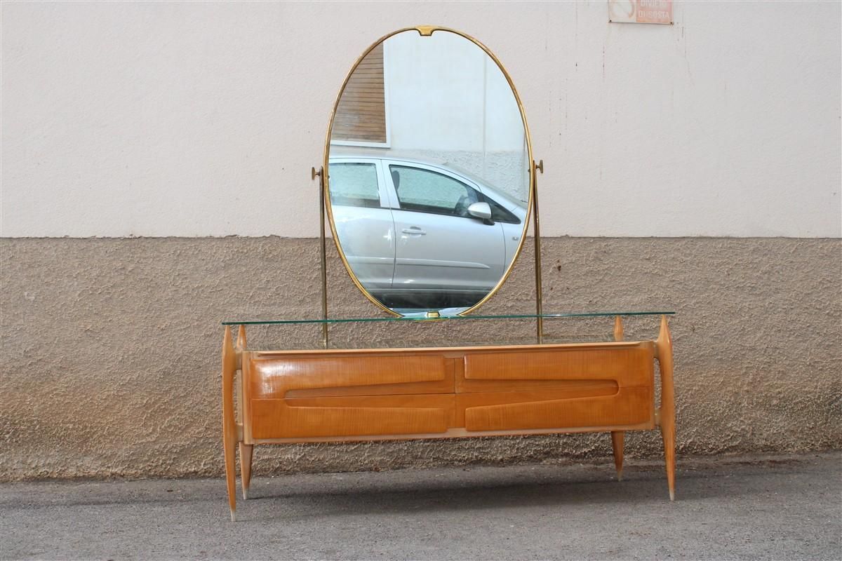 Silvio Cavatorta Chest Of Drawers In Maple With Mirror And Brass Mid Century photo furniture