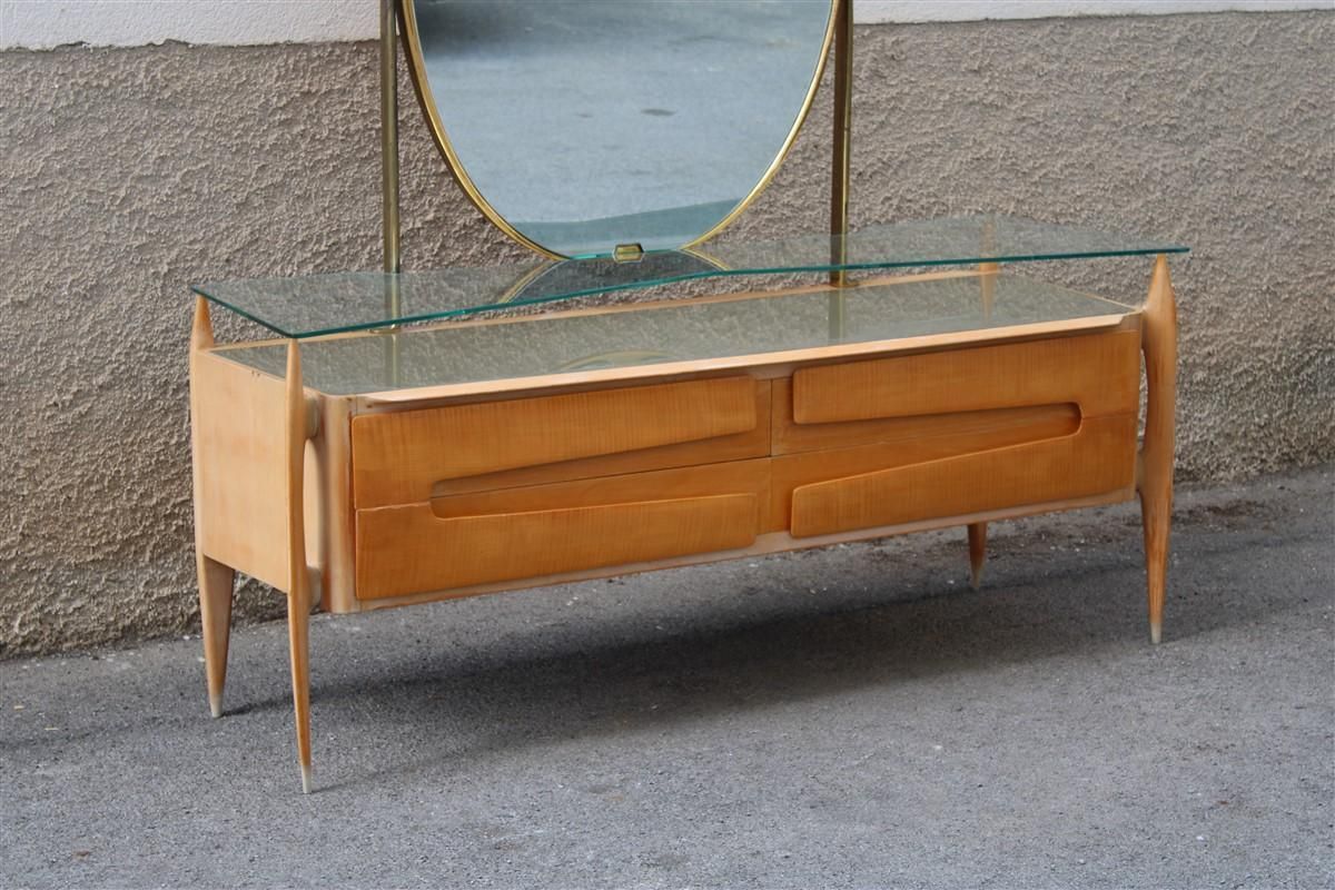 Silvio Cavatorta Chest Of Drawers In Maple With Mirror And Brass Mid Century photo Furniture