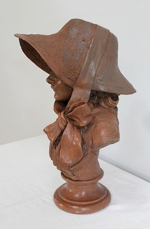 Important Bust Of A Woman In Terracotta, Signed A. Blanc   Period 1900 photo for sale