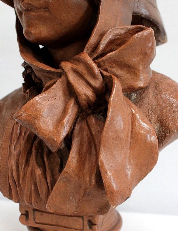 Important Bust Of A Woman In Terracotta, Signed A. Blanc   Period 1900 photo vintage