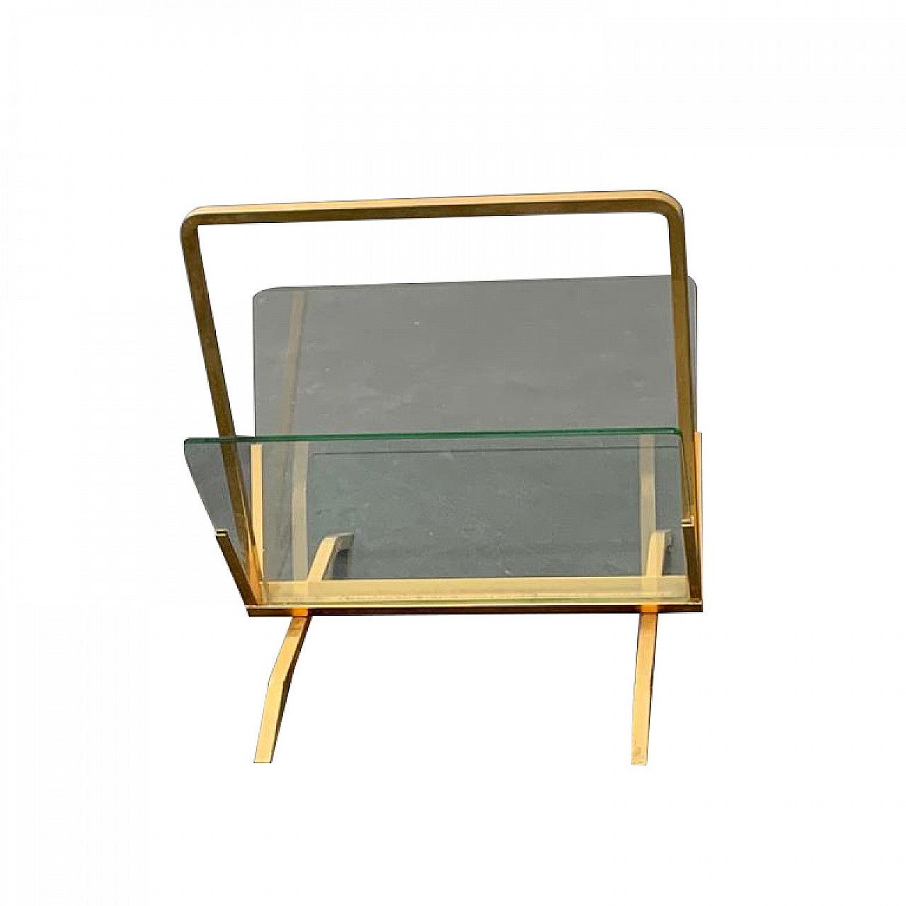 Brass And Glass Magazine Rack, 1960s