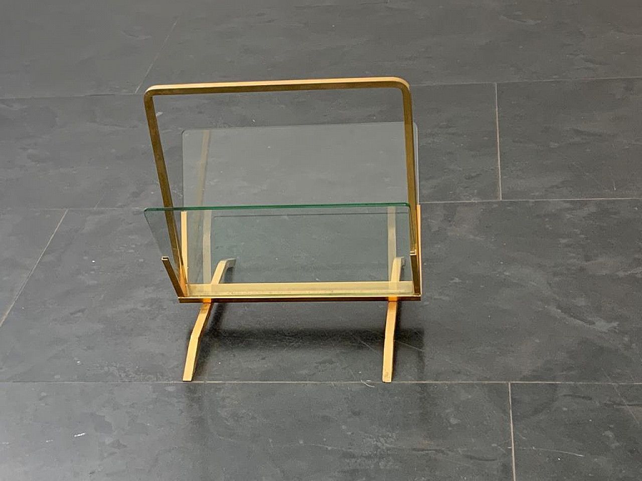 Brass And Glass Magazine Rack, 1960s photo furniture