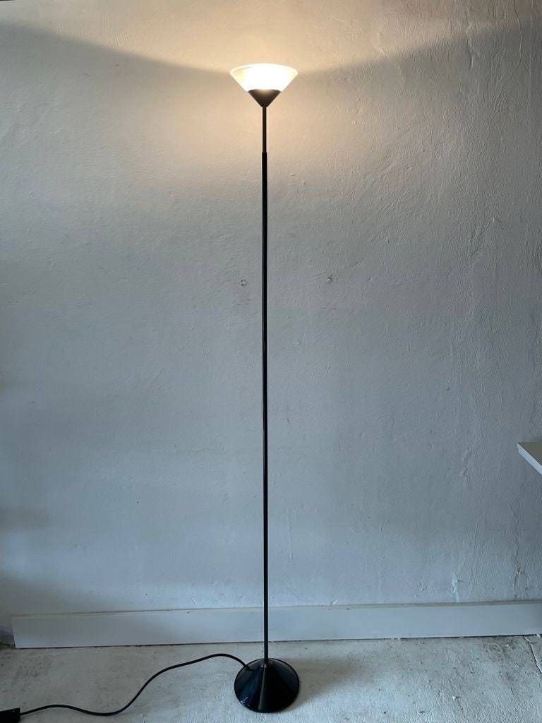 Italian Modern Conical Glass And Black Metal Floor Lamp, 1970s, Italy photo for sale